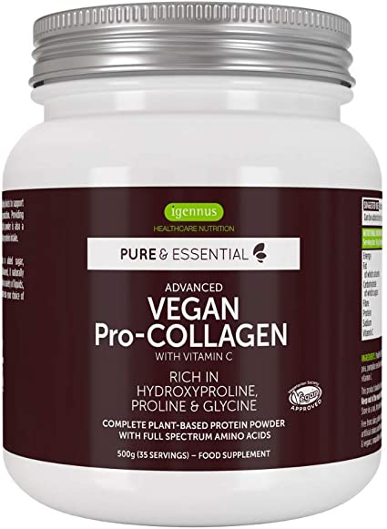 Pure & Essential Vegan Collagen Peptide Protein Powder, Enhanced with Glycine, Proline & Hydroxyproline & Cofactor Vitamin C, Complete Collagen Boosting Formula,35 Servings