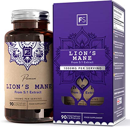 FS Lions Mane Mushroom Capsules 5:1 Extract [500mg], 90 Vegan Capsules | All Natural | Hericium Erinaceus | High in (β) Beta Glucan Polysaccharides | Antioxidant & Neuro-Protective — Non-GMO
