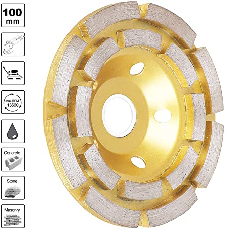 Sunjoyco 4'' Double Row Diamond Cup Concrete Turbo Grinding Wheel for Angle Grinder Polishing and Stone Cement Marble Rock Granite Concrete Cleaning