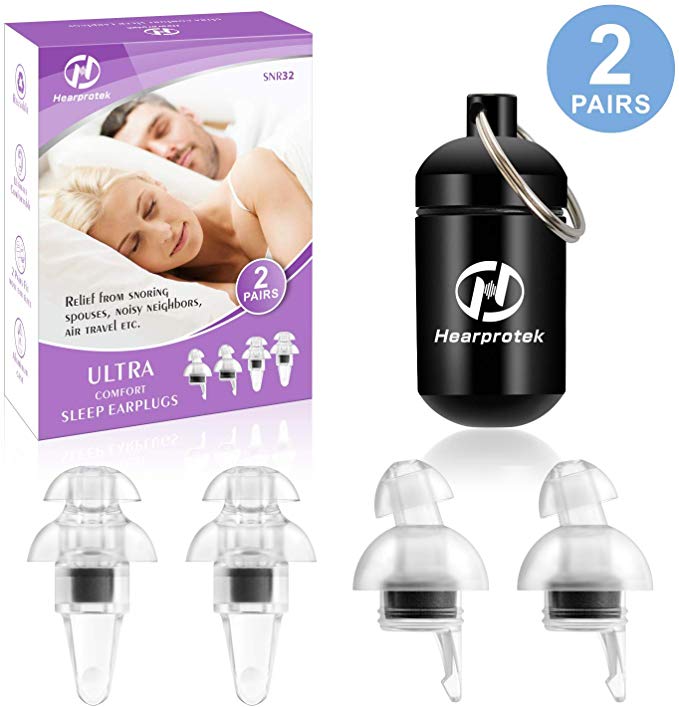 Sleeping Ear Plugs-2 Pairs Ultra Comfortable & Reusable Noise Reduction Earplugs 32SNR, for Light Sleepers & Snoring Spouse, Snoring, Travel, Working