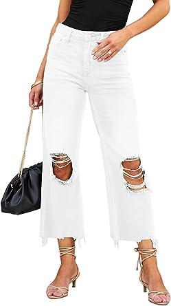LOLONG High Waisted Ripped Flare Jeans for Women Casual Distressed Pants
