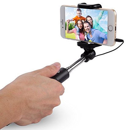 ZENBRE Selfie Stick, Battery Free Selfie Stick Extendable Cable Control Pole with ABS-Steel Holder for Smartphone (Black)