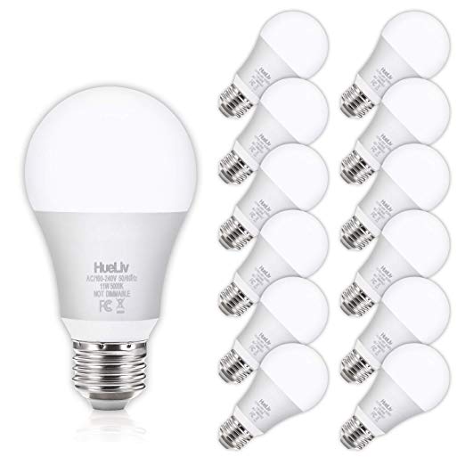HueLiv A19 LED Light Bulbs 100 Watt Equivalent 5000K Daylight White, No Flicker E26 Medium Screw Base Bulbs, 1100Lumens, Non Dimmable, 12Pack