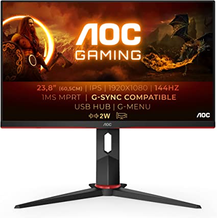 AOC Écran gamer 24G2U/BK 60 cm (23,8 pouces) (FHD, HDMI, DisplayPort, FreeSync, temps de réponse de 1 ms, 144 Hz, 1920x1080) noir/rouge