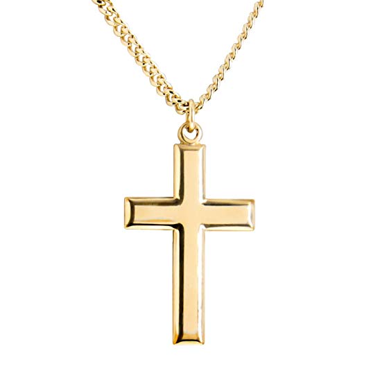 Heartland Classic High Polish Cross 14 Karat Gold Filled Pendant for Men   USA Made   Chain Choice