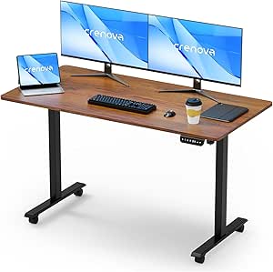 Crenova Electric Standing Desk Adjustable - 55 x 28 Inches Computer Home Office Stand Up Desk, Whole-Piece Sit Stand Studying Gaming Table(Vintage Brown)