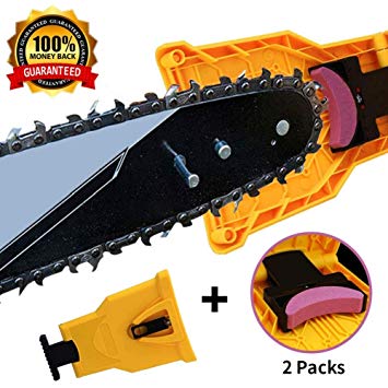 K KERNOWO Chainsaw Sharpener, Chainsaw Teeth Sharpener Fast Sharping Stone Grinder Tools Chain Saw Blade Sharpener Compatible with 14/16/18/20 Inch Two Holes Chain Saw Bar (2pcs Extra Whetstones)