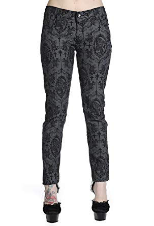 Banned Cameo Skull Lady Rose & Cross Gothic Skinny Jeans