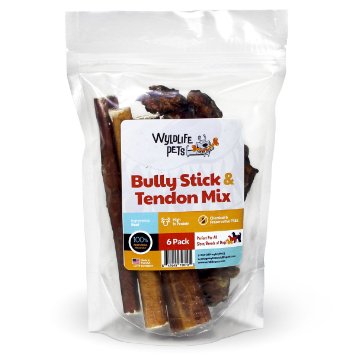 Bully Sticks and Beef Tendons Combo Pack-Two Sizes Available-Premium Free Range Chews-Nutritious Natural Treat for Your Dogs-Made in the USA By WyldLife Pets