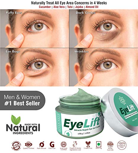 Bella Vita Organic EyeLift Under Eyes Cream Gel for Dark Circles, Puffy & Wrinkles for Women & Men, 30gms