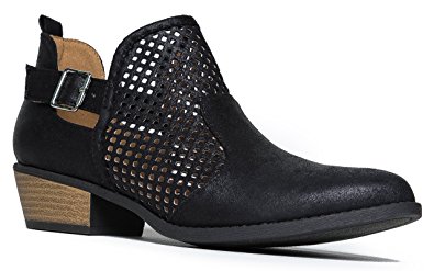 ZooShoo Cute Western Distressed Cowboy Perforated Laser Cut Out Bootie - Women's Pointed Toe Slip On Ankle Boot by J. Adams