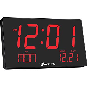 Avalon Oversized LED Digital Clock- Extra Large Display, Easy To Read 3 inch digits, Sleek Design - Wall & Shelf Clock For Home Or Office Use