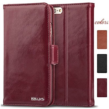 iphone 7 plus Leather Case, Acluxs Wallet Case [ Genuine Leather of Cowhide ] (Life Time Warranty) for Apple Smartphone Phone 7 plus 5.5" Stand Carrying Style 100% Handmade (Wine Red)