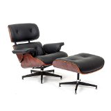 ArtisDecor Plywood Lounge Chair and Ottoman - Rosewood with Genuine Black Leather
