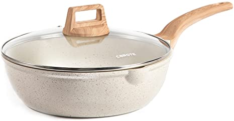 Carote Nonstick Saute Pan, Deep Skillet with Cover, Non-Stick Jumbo Cooker Granite Coating from Switzerland (4.5 QT White Granite)