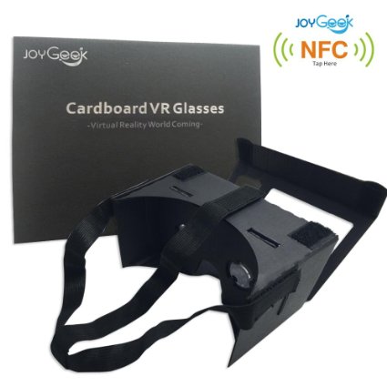 Google CardboardJoyGeek VR Headset 3D Glasses Virtual Reality Glasses for 35-6Inch Cellphones iOS Apple iPhone and Android Smartphones with HeadbandNFC and MagnetBlack