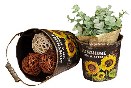 Your Hearts Delight Sunflowers Round Buckets with Handle, 5 by 4-1/4-Inch