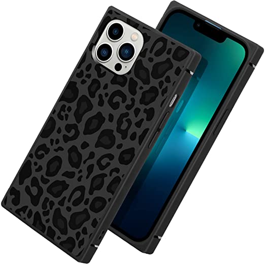 LSL Compatible with iPhone 13 Pro Max Case Square Black Leopard Cute Pattern Design Wireless Charging Shockproof Full Body Protective Cover for iPhone 13 Pro Max 6.7 in