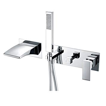SUMERAIN Wall Mount Tub Faucets, Waterfall Tub Filler Spout with Hand Shower