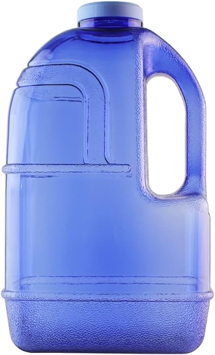 New Wave Enviro 1 Gallon Square BPA Free Bottle with Screw Top Lid and Integrated Handle, Space Saving Design, Ideal for Gym and Outdoor Life, Blue