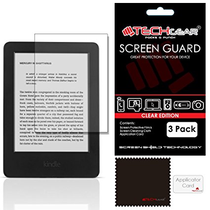 [Pack of 3] TECHGEAR® Amazon Kindle 6" with Touchscreen Display eReader CLEAR LCD Screen Protectors with Cleaning Cloth & Application Card - Fits All-New Kindle with Touch (2014-2016)