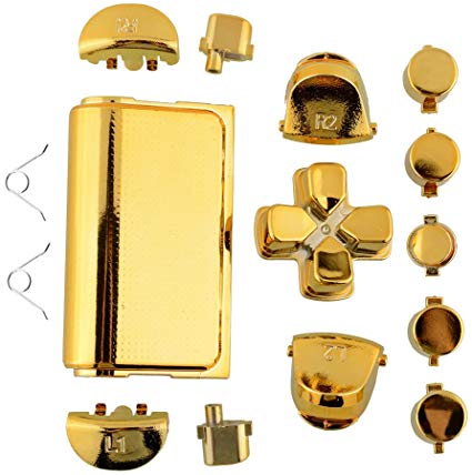 Jadebones Chrome Plating Replacement Repair Buttons with 2 Springs Set for PS4 Controller DualShock 4 (Gold)