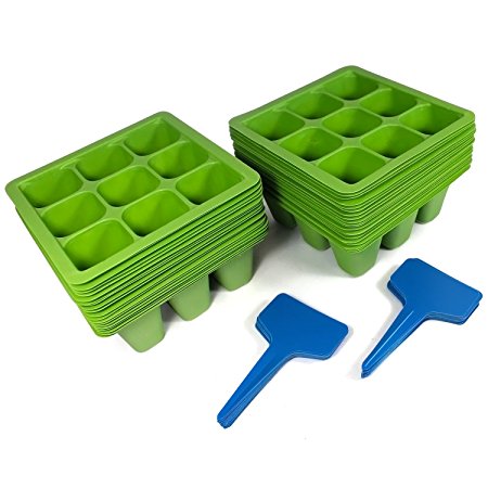 Toil in the Soil 9-Cell Seed Planter - Germination Trays with Drain Holes, Pack of 40 with Plant Labels, Efficiently Transfers Heat, Promotes Root Growth for Transplanting Ease
