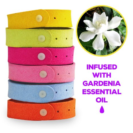 Anti-Mosquito Wristband - Natural Mosquito and Insect Repellent Deterrent Wrist Band / Bracelet - 6 Pack - Citronella Gardenia Oil, Safe for kids