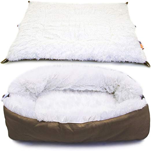 Pettsie Cat Bed & Mat 2in1 for Cats or Small Dogs with Ultra Soft Fluffy Side and Comfortable 100% Cotton Side, Machine Washable for Easy Maintenance, 24-Inch x 20-Inch
