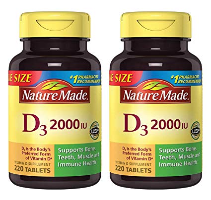 Nature Made Vitamin D3 2000 IU Tablets 220 Ct Value Size (Packaging may vary), 2 Pack