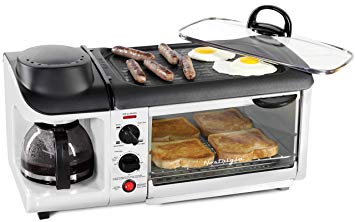 NOSTALGIA BSET300WH Retro 3-in-1 Family Size Breakfast Station, Coffeemaker, Griddle, Toaster Oven, Pearl White