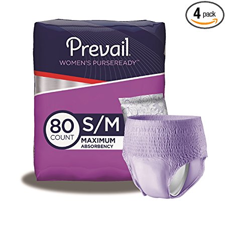 Prevail PurseReady Maximum Absorbency Incontinence Underwear for Women, Small/Medium, 20-Count, Pack of 4