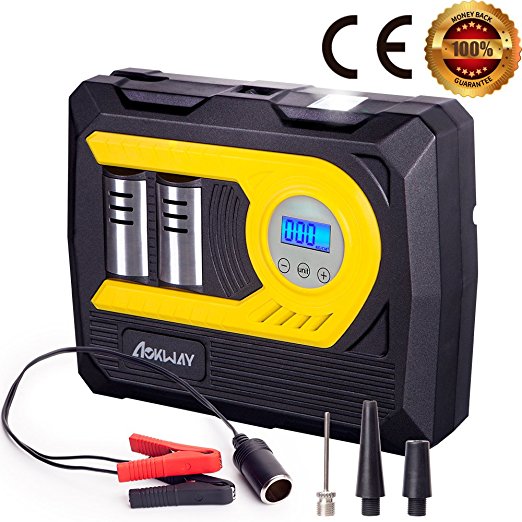 Car Air Compressor With Digital Gauge Double Cylinder NEW 2017 MODEL Heavy Duty Portable Auto Tire Inflator Pump 12V DC to 100 PSI Led Lights