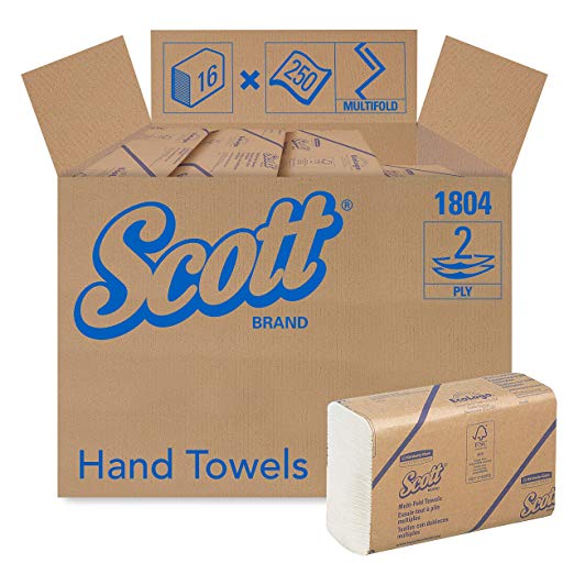 Scott Multifold Paper Towels (01804) with Fast-Drying Absorbency Pockets, White, 16 Packs/Case, 250 Multifold Towels/Pack