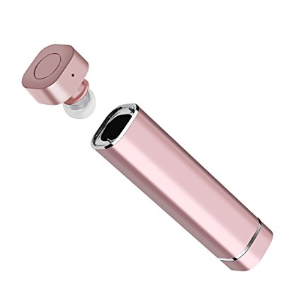 Bluetooth Headset, ARCHEER 2 in 1 Mini Bluetooth Earpiece with 850mAh Power Bank Mic, Lipstick-Sized Portable Headphone Hands-free In-Ear Magnetic Earphone for iPhone Galaxy and More, AH21, Rose-Gold