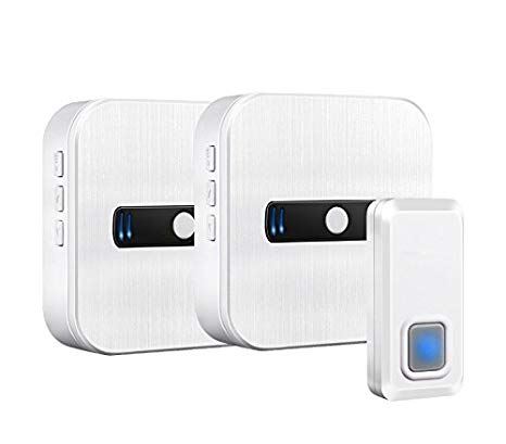 Wireless Doorbell Waterproof Door Bell Kit 1000 Feet Operating 55 Chimes 5 Level Volume 2 Plug-In Receiver & 1 Push Button Transmitter Easy Setup for Home and Office