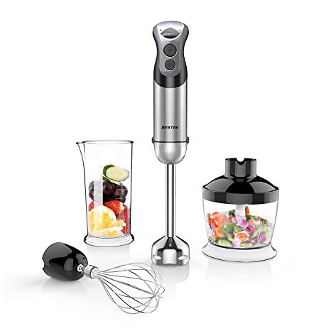 BESTEK Immersion Hand Blender 350 W 2 Speed 4-in-1 Smart Stick Hand Mixer Set, Black/Sliver