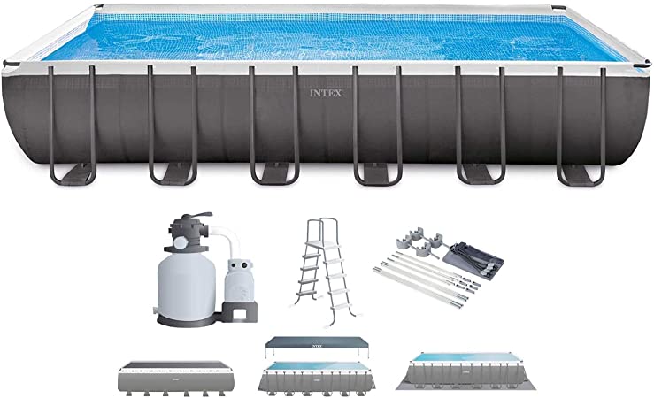 Intex 26363EH 24ft x 12ft x 52in Ultra XTR Frame Above Ground Swimming Pool Set w/Sand Filter Pump, Ladder, Ground Cloth, Cover, & Protective Canopy