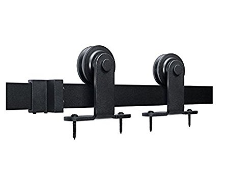 SMARTSTANDARD 6.6ft Sliding Barn Door Hardware (Black) (TShape Hangers) (1 x6.6 foot Rail)