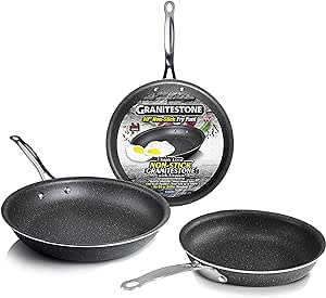 Granitestone 3 Piece Nonstick Set Frying Pan Set, Oven-safe, Dishwasher Safe - 10, 11, and 12", PFOA-Free Frypan and Cookware As Seen On TV