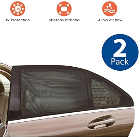 EcoNour Full Breathable Sunshade Mesh Backseat, Protects Your Baby and Older Kids from The Sun for Rear Side Window Shade Fits Most Cars (2 Pack)