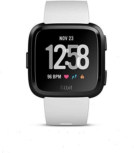 Fitbit Versa Health & Fitness Smartwatch with Heart Rate, Music & Swim Tracking, Black/White