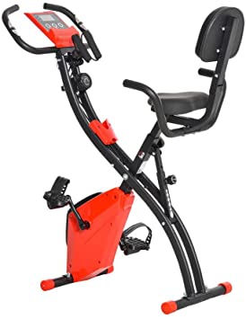 HOMCOM Bicicleta Estática Plegable Regulable en Altura Resistencia Magnética Ajustable Bicicleta de Ejercicio Fitness con Pantalla LCD y Asiento con Respaldo