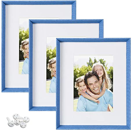 Sindcom 8x10 Picture Frame with High Definition Glass Face, Display Pictures 5x7 with Mat or 8x10 Without Mat, Rustic Photo Frames Collage for Wall or Tabletop Display,Set of 3,Blue