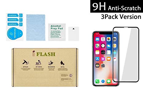 iPhone Xs Max Full Coverage Glass Screen Protector, iFlash [3 Pack] Full Cover Tempered Glass Screen Protector for Apple iPhone Xs Max 6.5” – Face ID/Edge-to-Edge Curved Surface/Bubble Free –Black
