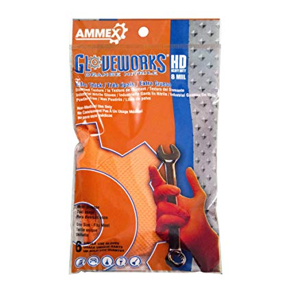 AMMEX - GWHD6PKORG-S - Nitrile Gloves - Gloveworks - 6/pck, Heavy Duty, Disposable, 8 mil, Unisize, Orange (Pack of 6)