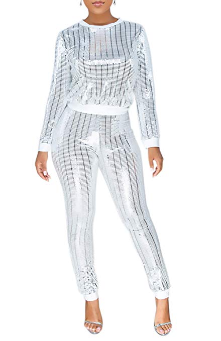 2 Pieces Sportwear Set for Women Long Sleeve Crop Tops Color Stripe Skinny Pants Tracksuit Set