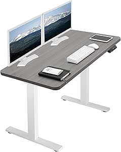 VIVO Electric Height Adjustable 43 x 24 inch Memory Stand Up Desk, Dark Gray Solid One-Piece Table Top, White Frame, Standing Workstation with Preset Controller, 1B Series, DESK-KIT-1W4G