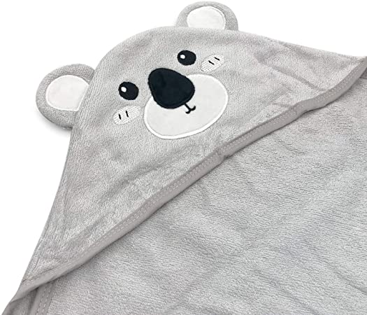 DRT Super Soft 100% Organic Bamboo Koala Baby Hooded Towel, Baby Towels with Hood Newborn, baby bath towel, Gift with Wash Cloth.