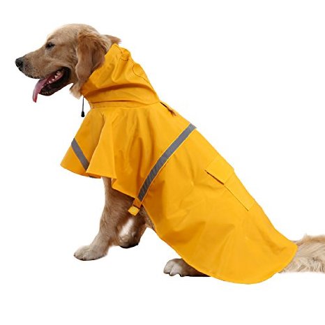 BINGPET BA1065 Adjustable Dog Raincoat Pet Puppy Lightweight Rain Jacket Poncho with Strip Reflective